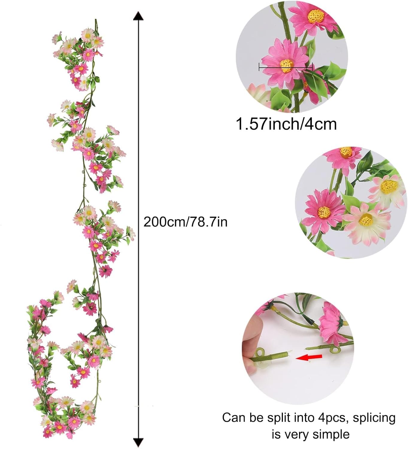 Silk Flower Garland Pink Wildflower Garland with Artificial Sunflower Daisy 6.5Ft Fake Hanging Vines for Party Wall Home Party Backdrop Wedding Indoor Baby Shower Decorations