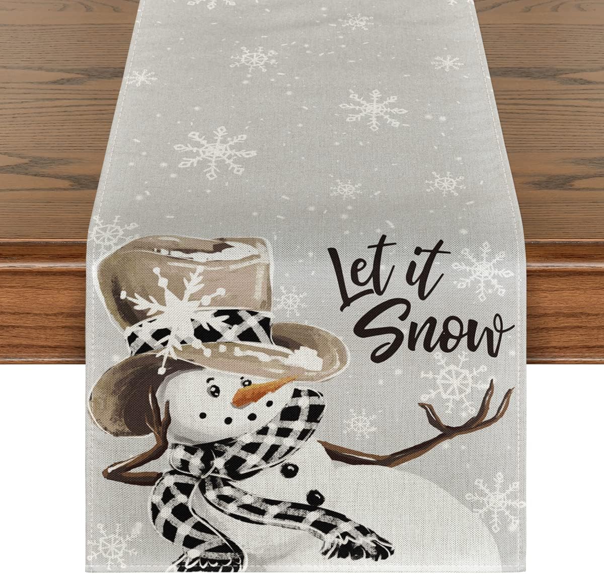 Artoid Mode Grey Snowman Snowflake Let it Snow Christmas Table Runner, Seasonal Winter Kitchen Dining Table Decor for Home Party Indoor 13x72 Inch