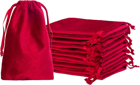 QIANF 12pcs Red Velvet Drawstring Bags 4x6 inches Velvet Cloth Small Gift Bags Jewelry Pouches for Storage Wedding Party Favor Christmas