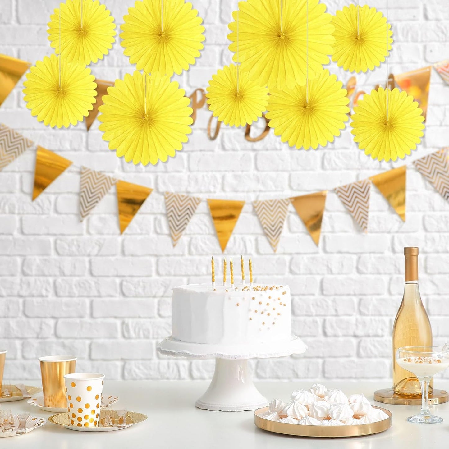 20 Pcs Light Yellow Hanging Paper Fan, Round Paper Fans Decorations Set for Weddings, Birthdays, Engagement, Bridal Shower, Baby Shower Event, Graduation, Party Supplies Decor