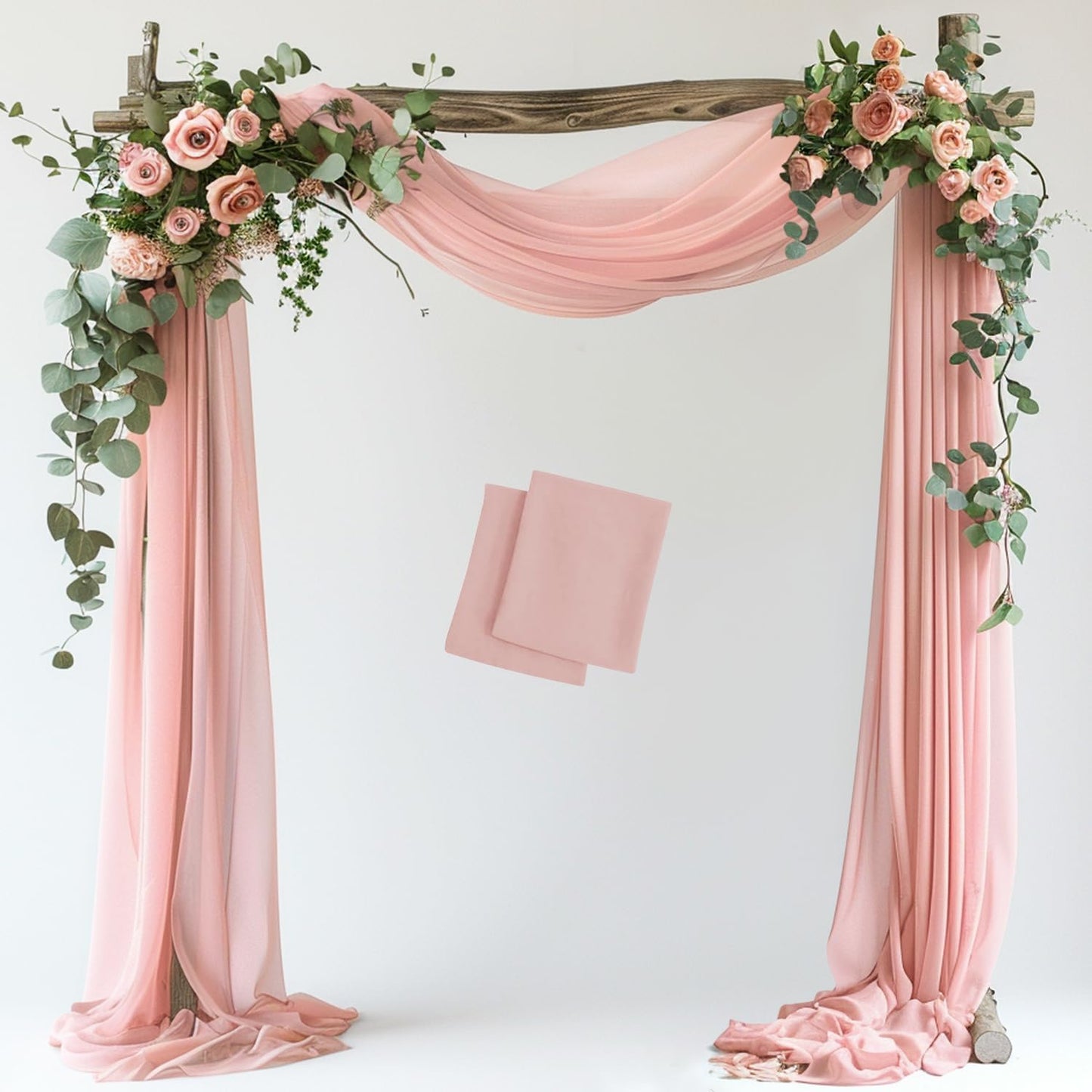 Wokceer Blush Wedding Arch Draping Fabric Backdrop 2 Panels 28.7" X 20FT Sheer Drapes Fabric for Wedding Arbor Ceremony Party