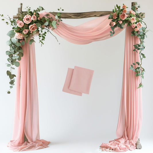 Wokceer Blush Wedding Arch Draping Fabric Backdrop 2 Panels 28.7" X 20FT Sheer Drapes Fabric for Wedding Arbor Ceremony Party
