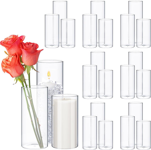 24 Pcs Thin Glass Cylinder Vases 2.5''/3.3'' Diameter 2mm Wall Thickness Clear Flowers Vase Hurricane Floating Candles Holders for Table Centerpieces Wedding Decor (2.5'' X 5'',6'',8'')