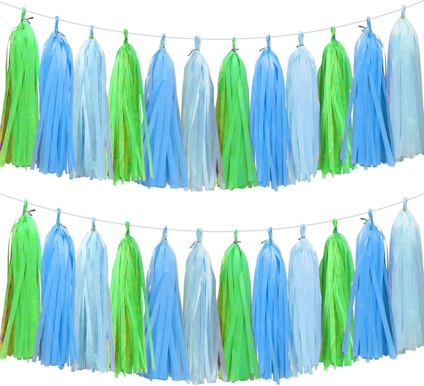 Blue Light Blue and Green Tassel Garland Banner Paper Tassels for Party Decorations,Pack of 15