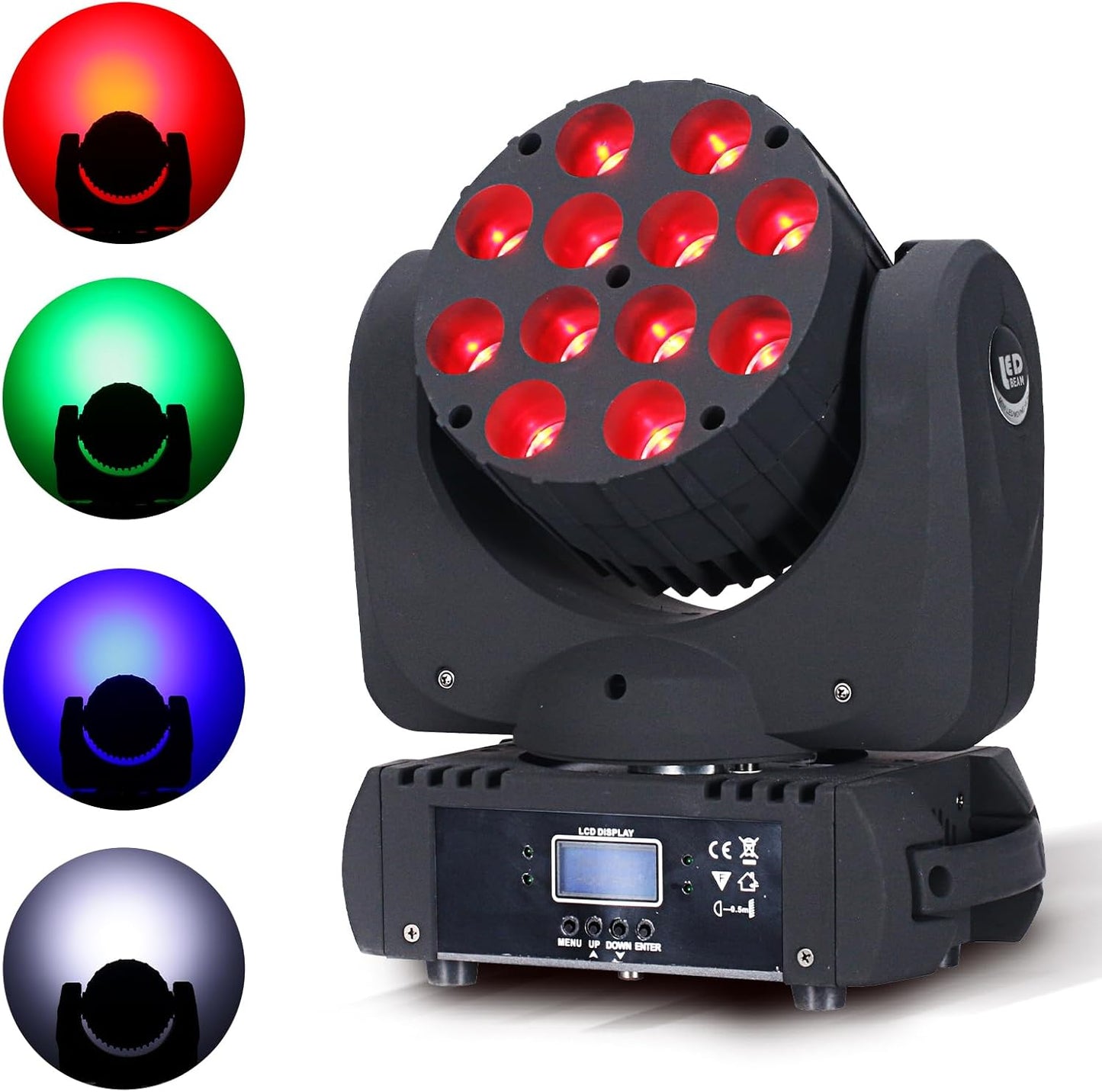 Moving Head Light Beam Wash 12x12W LED Stage Lighting RGBW 4in1 Professional DMX 512 Strobe Effect Sound Activated DJ Lights for DJ Night Clubs Disco KTV Bar Show (1 Pack)