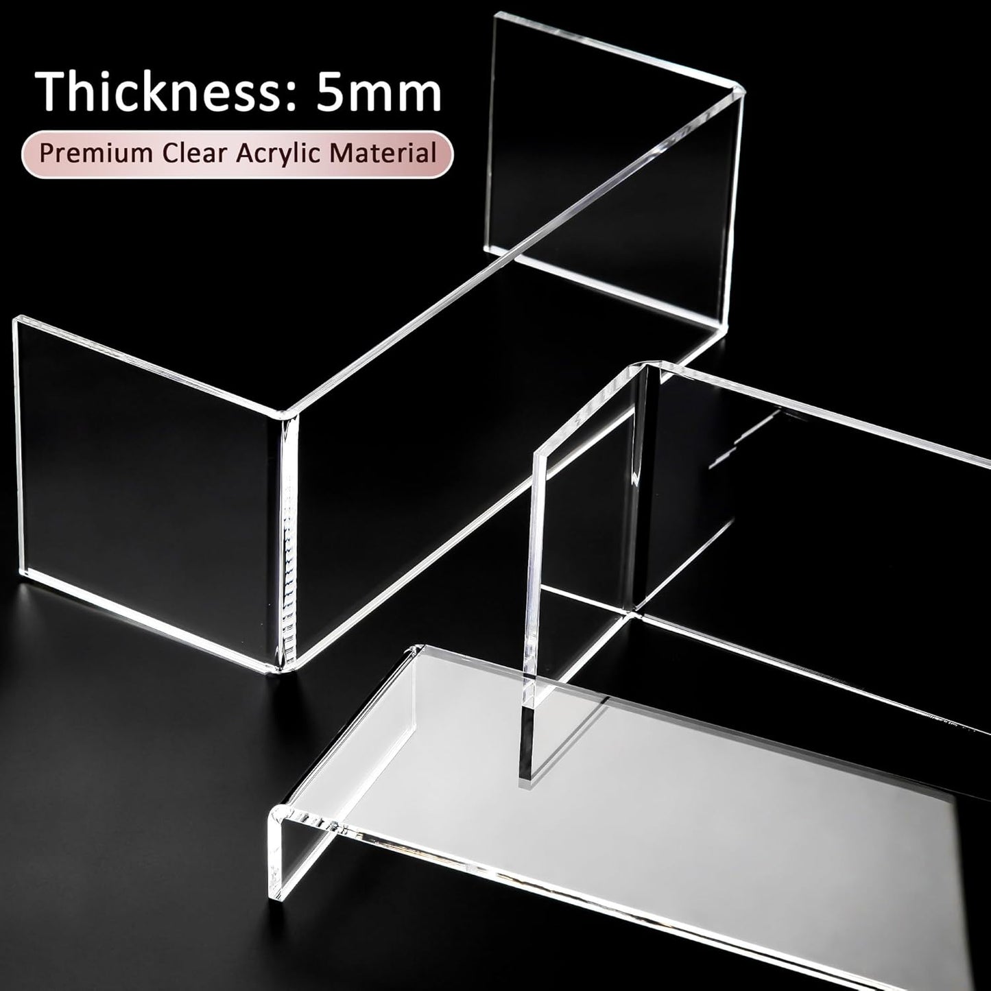 1 Set Large Acrylic Clear Display Risers, 3 Sizes 12" Rectangular Showcase Collectibles Display Shelf, 5 mm Thick Desktop Display Stand Holder for Figures, Jewelry, Perfume, Toys
