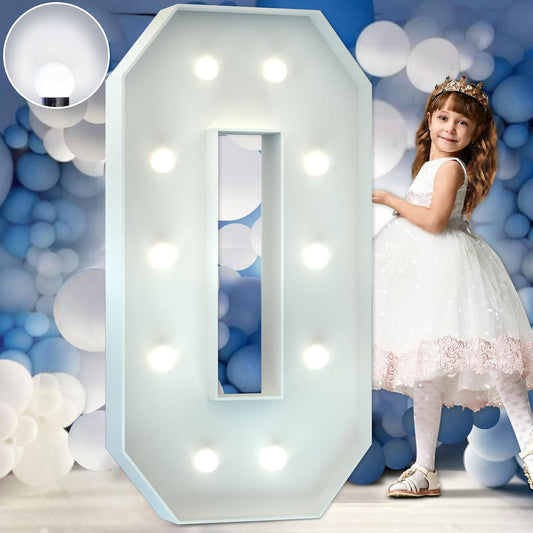 Marquee Numbers 4 Feet Tall Big Light Up Numbers 30th 40th 50th Birthday Decorations Graduation Decorations 2025 White Anniversary Party Decor Large Cardboard Prop Backdrop Sign 0