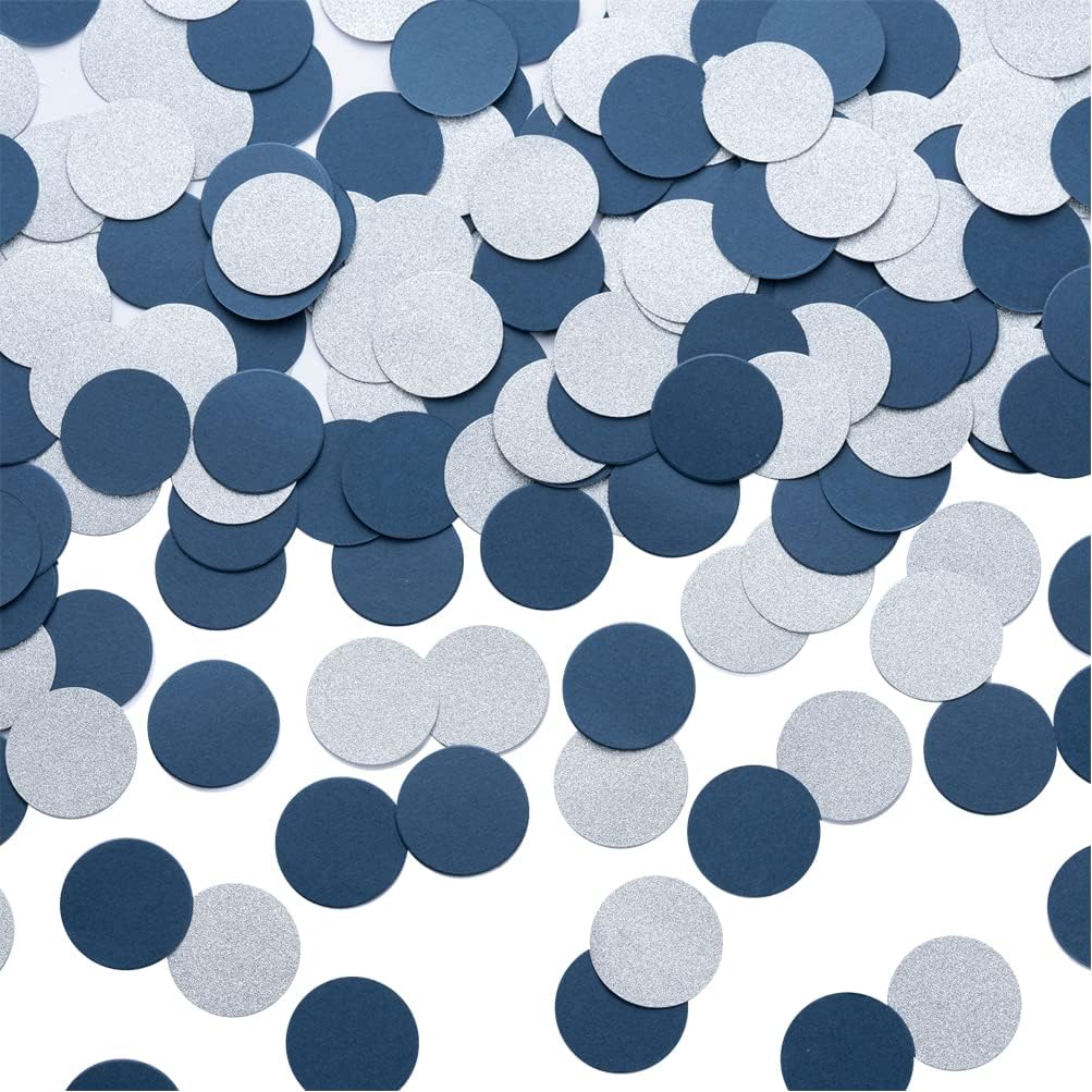 Silver and Blue Confetti Table Decoration for Birthday Graduation Retirement Theme Party,1.2 inch in Diameter,200 Counts