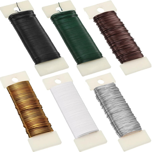 6 Rolls 112 Yards Floral Flexible Paddle Wire Floral Bind Wire for Crafts, Christmas Garland and Flower Arrangements DIY Craft, Christmas Holiday Decoration(Green, Coffee, Silver, Gold, Black, White)