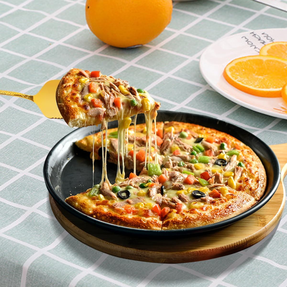 Stainless Steel Cake Server Pack of 10 Hammered Pie Holder Transfer Triangular Spade Spatula Serrated Edge for Pizza Cake Baking Safe in Dishwasher (Gold)