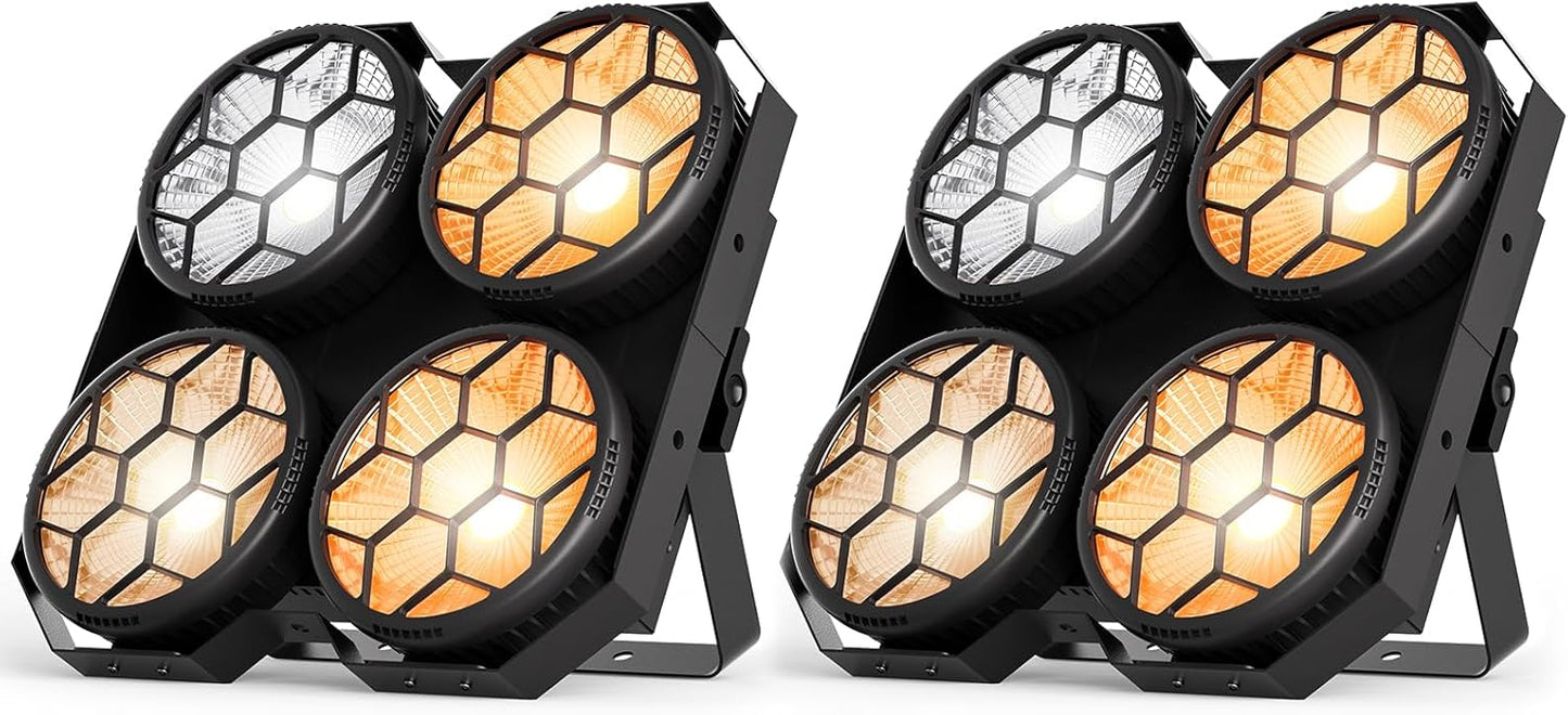 Stage Lights, 4X100W COB Spotlight LED Par Can Retro Lights, 2 in 1 Cool White & Warm White DMX512 Sound Activated Blinder Uplights for Events Parties Wedding Church Concert Studio Show Dance - 2Packs