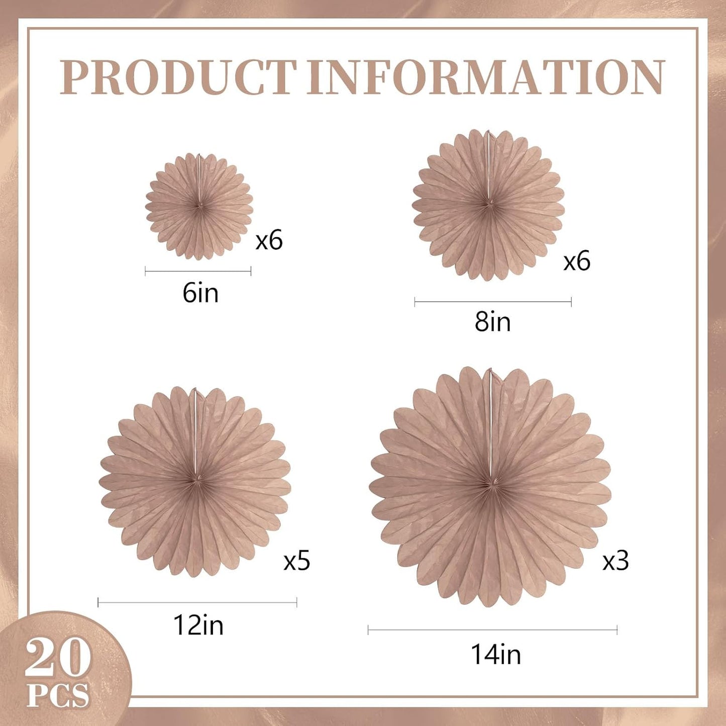 20 Pcs Brown Hanging Paper Fan, Hanging Honeycomb Round Paper Fans for Weddings, Birthdays, Christmas, Baby Showers, Classroom, Events Ceiling Party Supplies Decorations