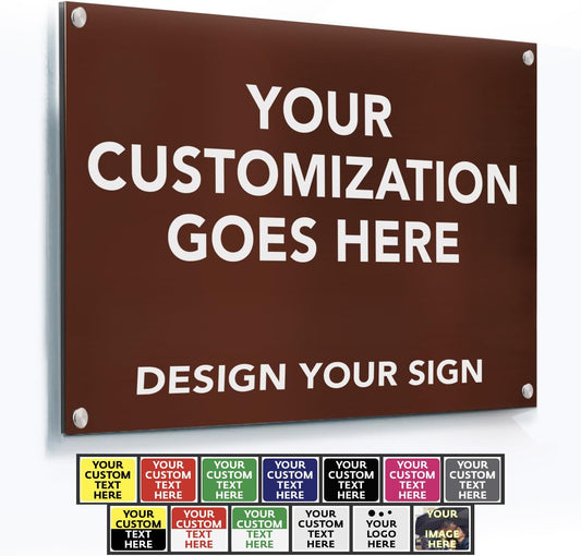 Custom Metal & Aluminum Business Signs - Personalized, Waterproof, 7x7 In (White Aluminum with Brown Background)