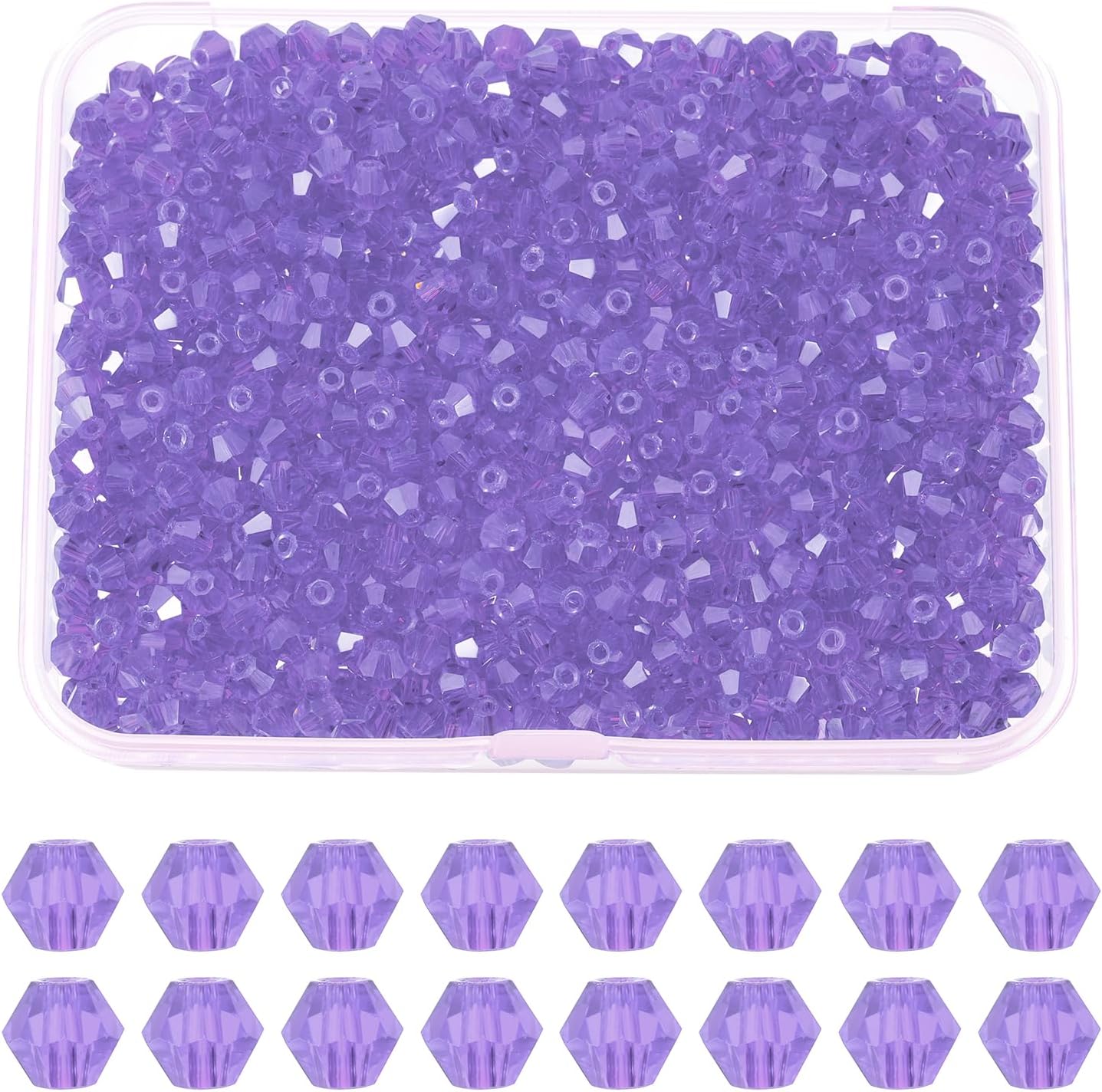 PATIKIL 1000pcs 3mm Bicone Glass Crystal Beads, Faceted Glass Spacer Beads with Box for Jewelry Making Bracelet Necklace Earrings DIY Suncatcher Craft, Purple