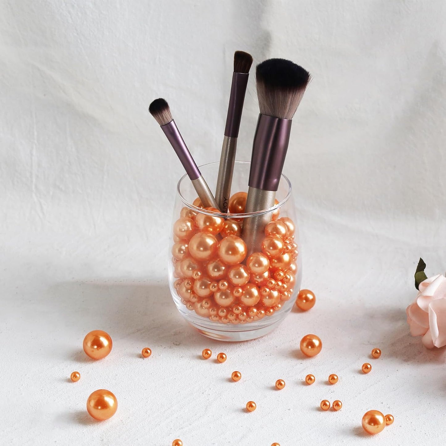 260Pcs Pumpkin Glossy Beads for Centerpiece Decor, Artifical Pearls Pumpkin Vase Filler, No Hole Round Pearl Beads for Wedding Birthday Halloween Party Home Decor(18mm 14mm 6mm)