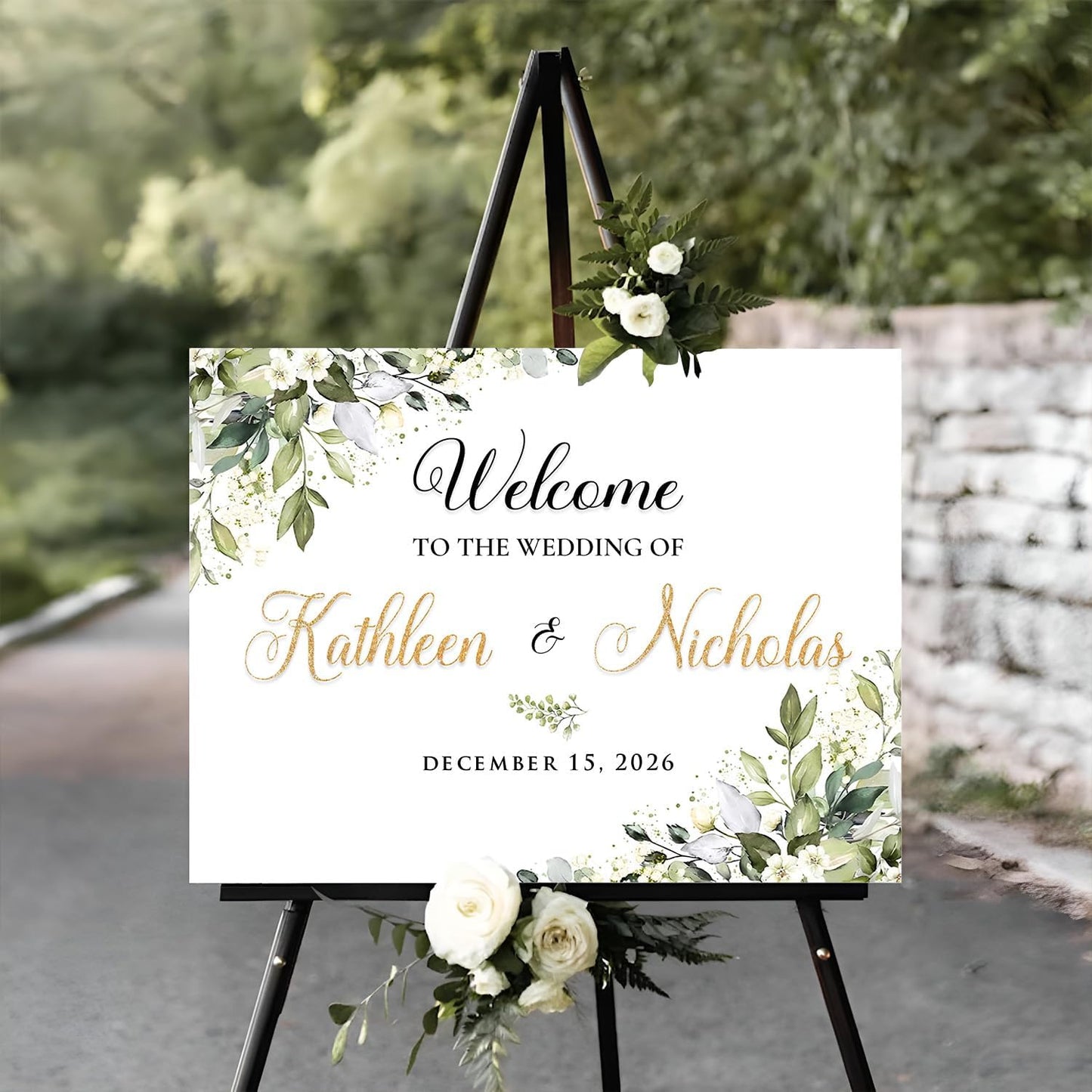 Wedding Signs For Ceremony And Reception, Wedding Welcome Sign, Wedding Welcome Sign Stand, Welcome Sign For Wedding Entrance, Greenery Theme Wedding Sign Decoration