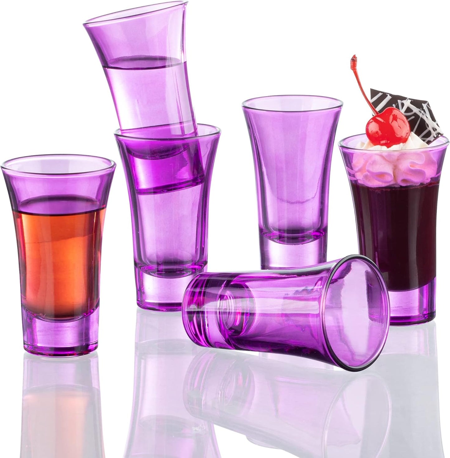 M&N HOME Purple Shot Glasses, 2 Oz Set of 6, Whiskey, Tequila, Cocktail, Round Glasses for Vodka, Spirits & Liquors