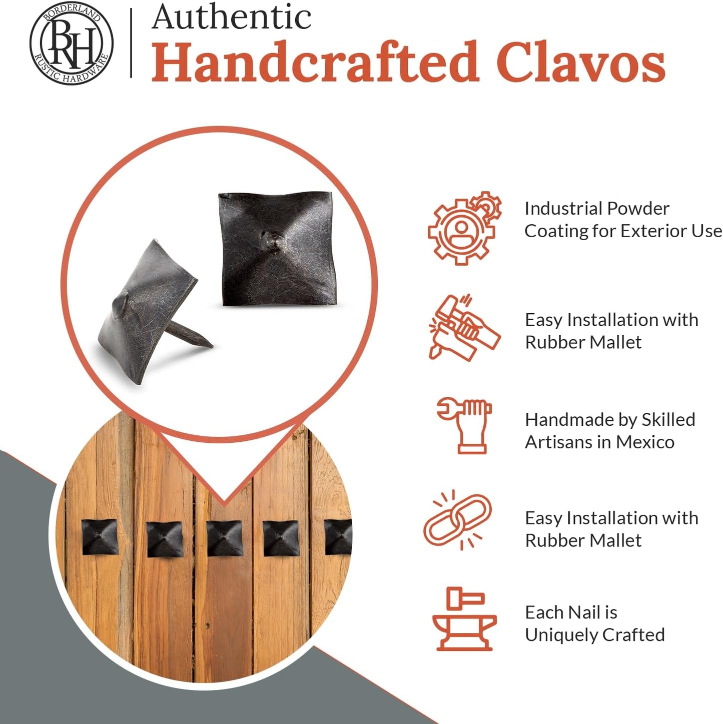 50 Pack 1" Square Head Iron Clavos Decorative Nails – Sealed Unfinished – Handmade Rustic Square Fasteners for Farmhouse Shutters, Barn Doors, Shutters, and Gates – Ornamental Wood Accent