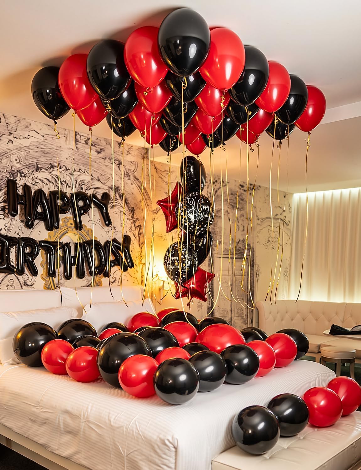 Red and Black Balloons - 12 Inch Red Black Latex Balloons Glitter Confetti Balloon Party Balloon for Racing Car Poker Card Casino Party Decorations, Birthday Wedding Party Supplies