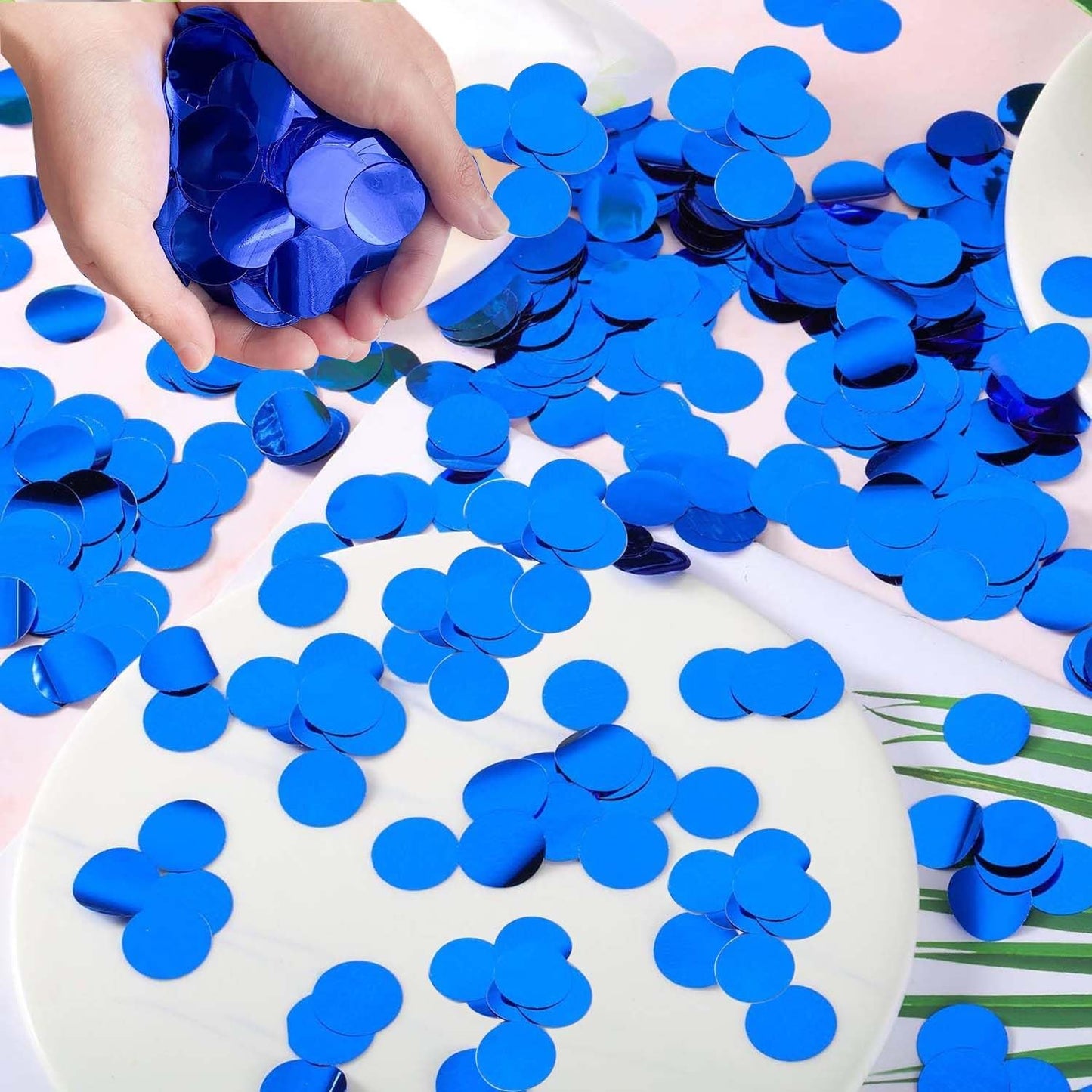 Blue Round Foil Confetti Beautiful Blue Metallic Table Confetti Glitter balloons Confetti Paillettes for Fill balloons, Wedding,Birthday,Party,Festival Decoration(8000PCS)