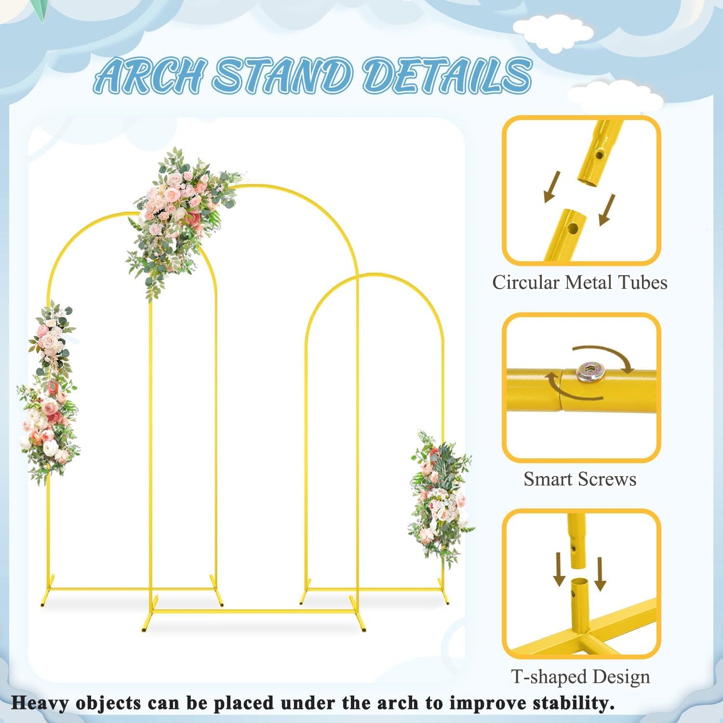 FOTSHARER Metal Arch Backdrop Stand and Cover Set 7.2FT 6.6FT 6FT Backdrop Arch Stand with Dusty Blue Wedding Arched Cover Set of 3 Background Arch Stand for Baby Shower Bridal Shower Event Decor