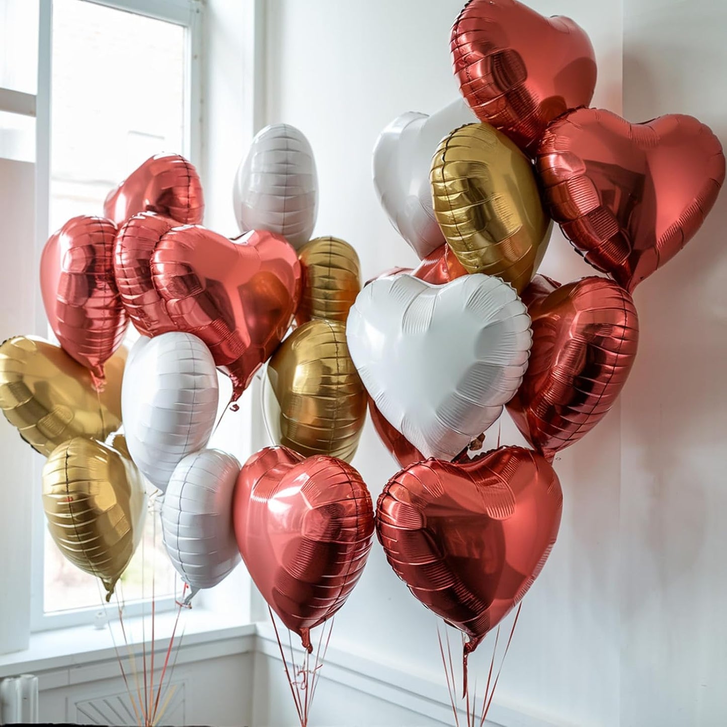 Red Gold Heart Balloons, 18 Inch Red White Champagne Gold Heart Shape Balloon, 12PCS White Helium Foil Love Balloon for Birthday Baby Shower Engagement Wedding Party Decoration