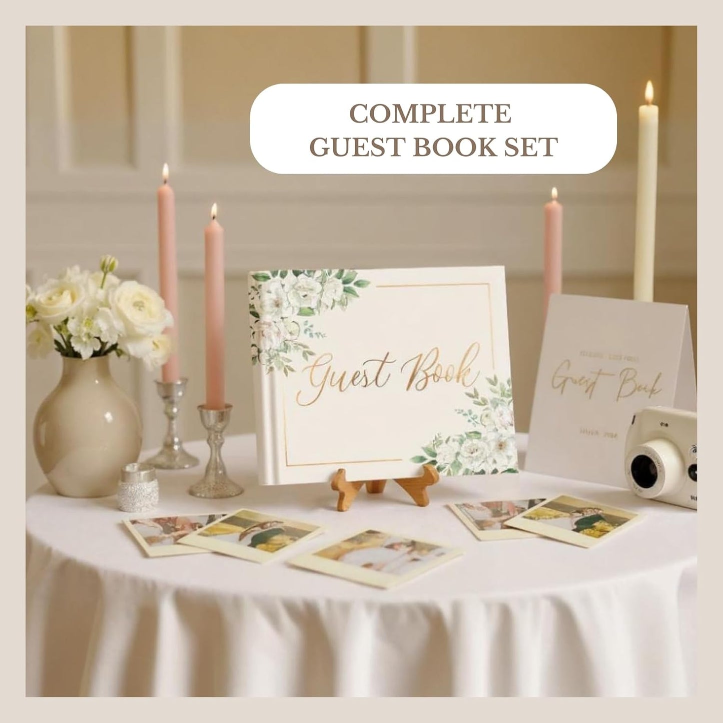 Wedding Guest Book for Guests to Sign, Elegant Wedding Guestbook Ideas, Sign in Book for Bridal and Baby Shower, Polaroid Guest Book, 100 Thick Lined and Blank Pages for Party, Wedding Books