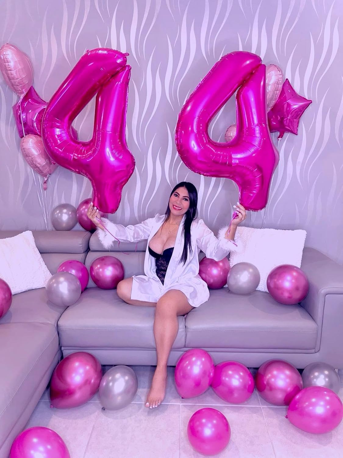 40 Inch Rosy Purple Large Number 4 Birthday Balloon, Giant Number Four 14 24 34 40 44 Balloons, Rosy Purple Foil Mylar Big Balloons for Anniversary Graduation Supplies Decorations