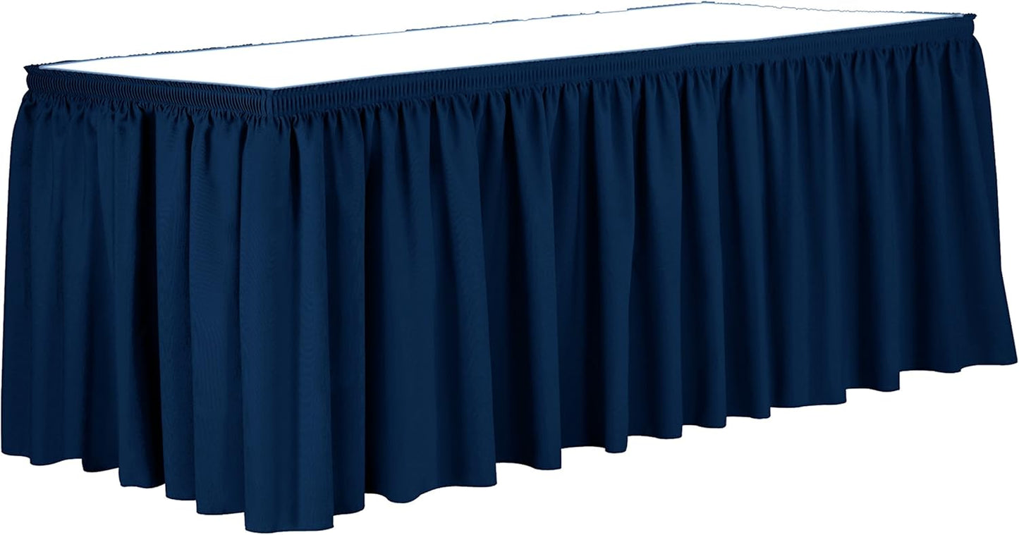 Ultimate Textile Pleat Polyester Fabric Table Skirt - Machine Washable Flame Resistant with Clips for Events, Weddings & Trade Shows, Cut & Sewn in Paterson, NJ - Royal, 14' Shirred Pleat