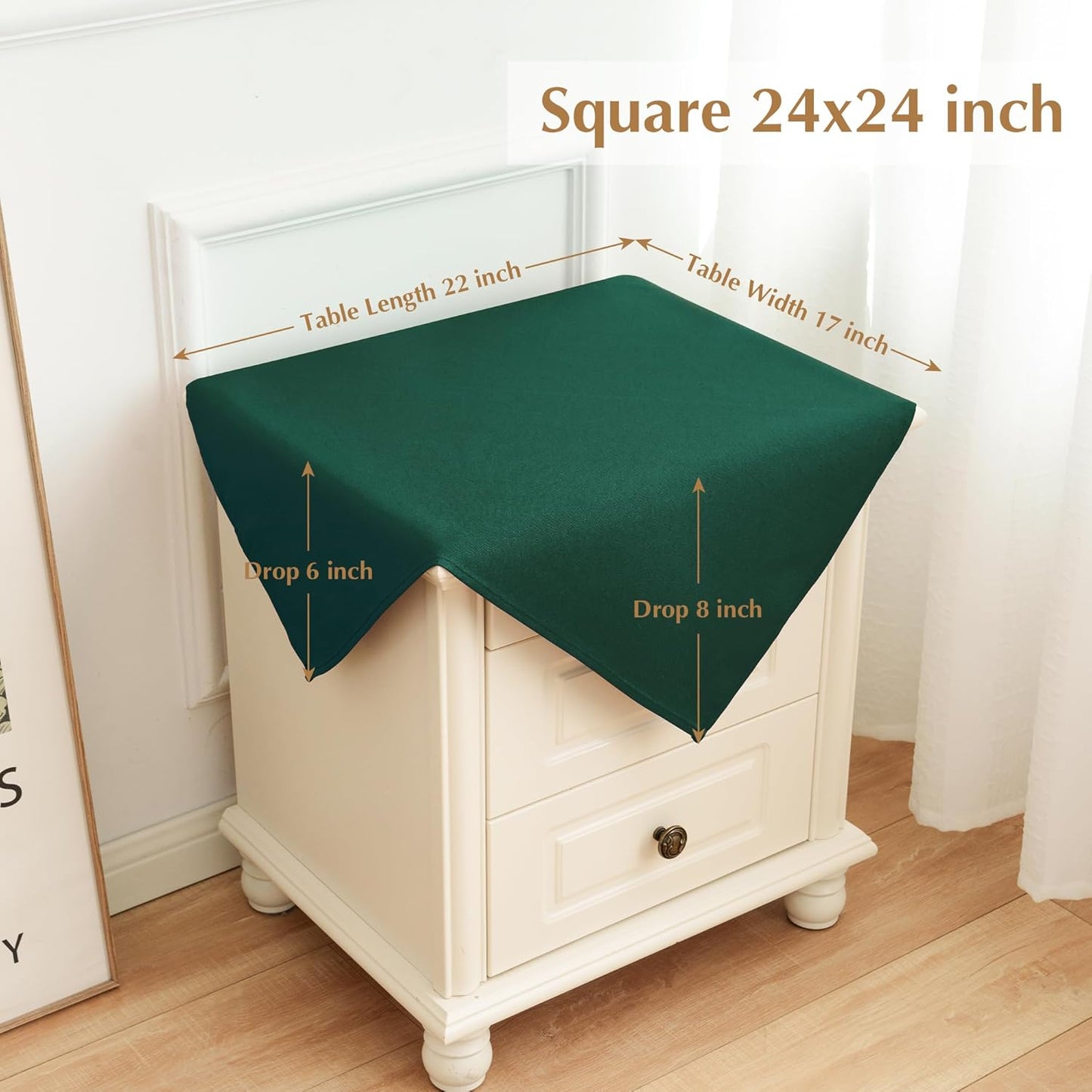 2 Pack Small Square Table Cloth 24X24 Inch Green Tablecloth Washable Polyester Solid Table Cover for Night Stand End Table Side Table Outdoor Indoor