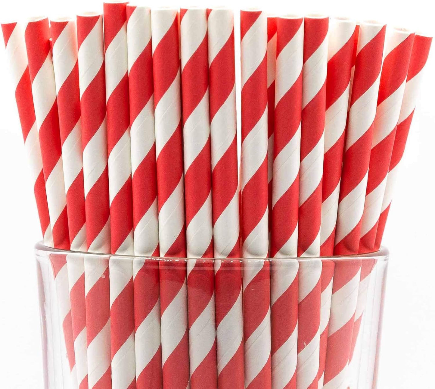 Pack of 300 Red Swirls Biodegradable 4-Ply Paper Drinking Straws (Compostable, Non-toxic, BPA-free)
