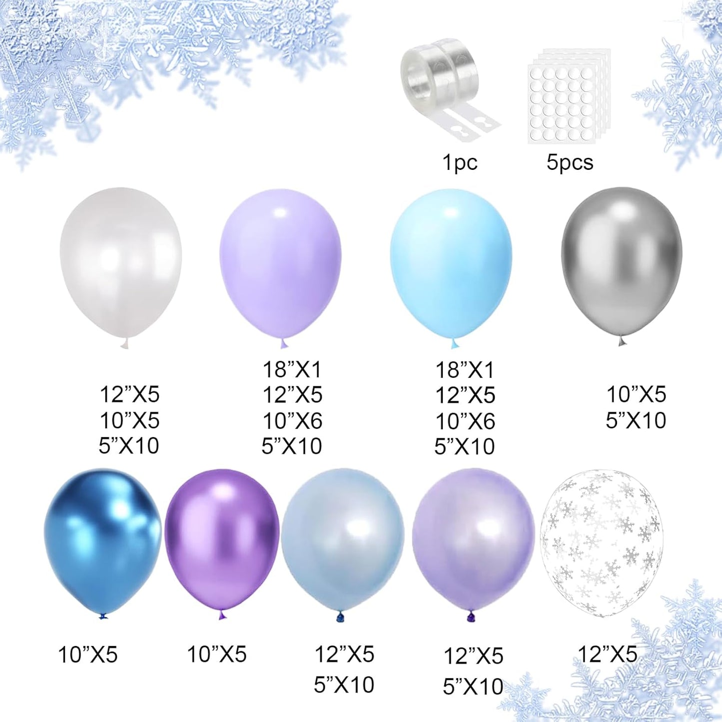 Blue Purple Balloons Garland Arch Kit, 124pcs Blue Purple Silver Snowflake Confetti Latex Balloons Arch for Birthday, Baby Shower, Winter Wonderland Snow Theme Party Decoration
