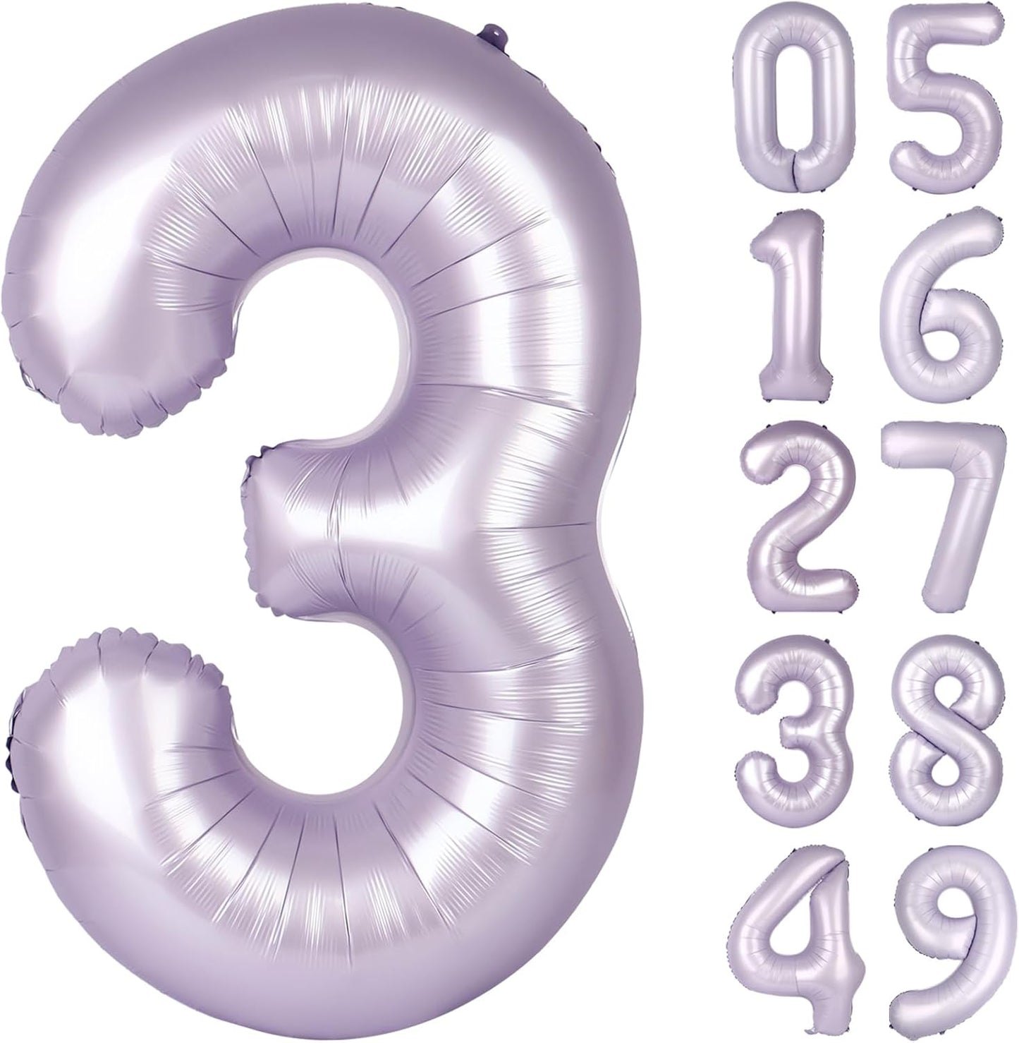 40 Inch Lilac 3 Large Number Balloon, 3 13 23 30 33 36 Lavender Birthday Party Decorations, Number Three Foil Balloons for Anniversary Party Graduations Celebration Supplies