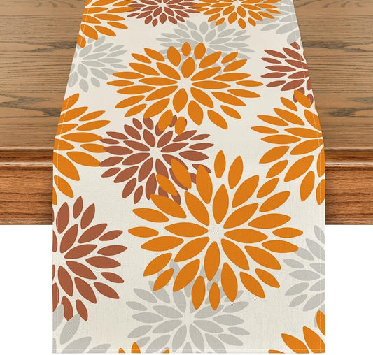 Artoid Mode Orange Dahlia Floral Pinnata Fall Table Runner, Seasonal Autumn Thanksgiving Kitchen Dining Table Decoration for Home Party Decor 13x72 Inch