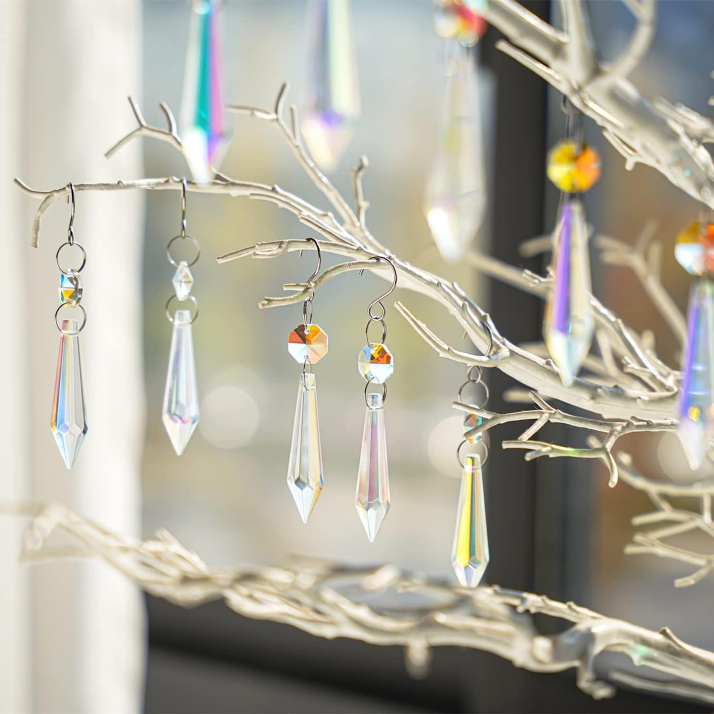 25pcs 55mm Colored Crystals for Chandeliers with Hooks,Suncatcher Crystal Garland with Octagon Crystal Beads,Hanging Crystals for Lamp,Windows,Wedding Decoration