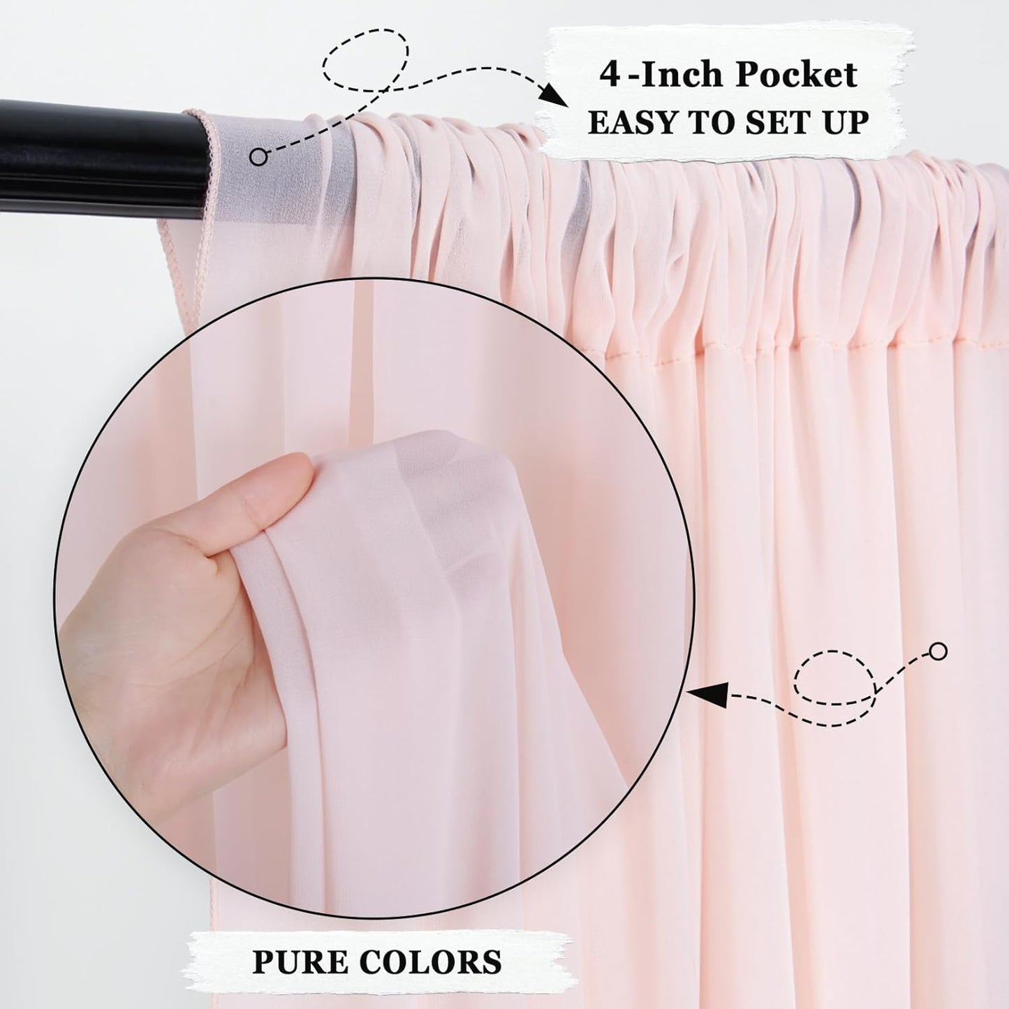 DUOBAO Peach Voile Curtains 2 Panels, 29''x96'', Rod Pocket, Living Room Drape, Sheer Chiffon Drapes for Window, Beach Curtain, Photography Backdrop