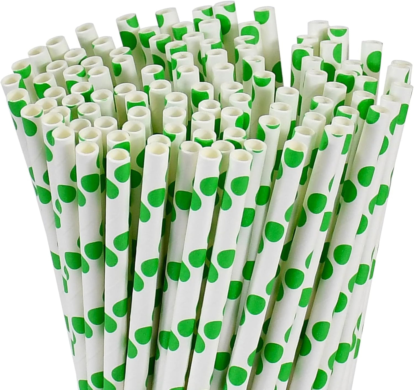 Disposable Green Polka Dots Paper Straws for Drinking 7.75 inch, 100 Counts - Cocktail, Party, Birthday, Decoration, DIY Crafts