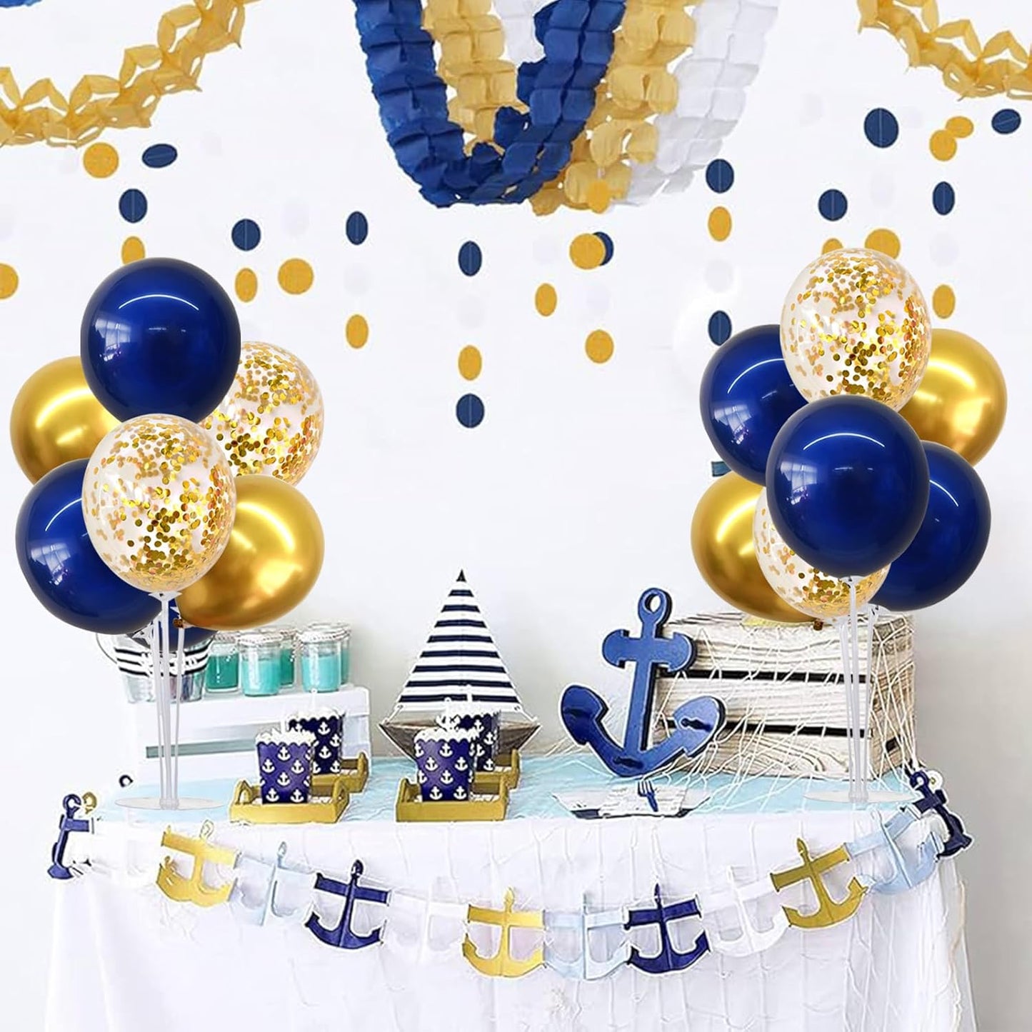 TONIFUL 6 Set Navy Blue Gold Balloon Centerpieces for Table,Balloon Arch Kit for Graduation Decorations 2025 Class of 2025 Party Decorations,New Year,Anniversary,Birthday Decoration