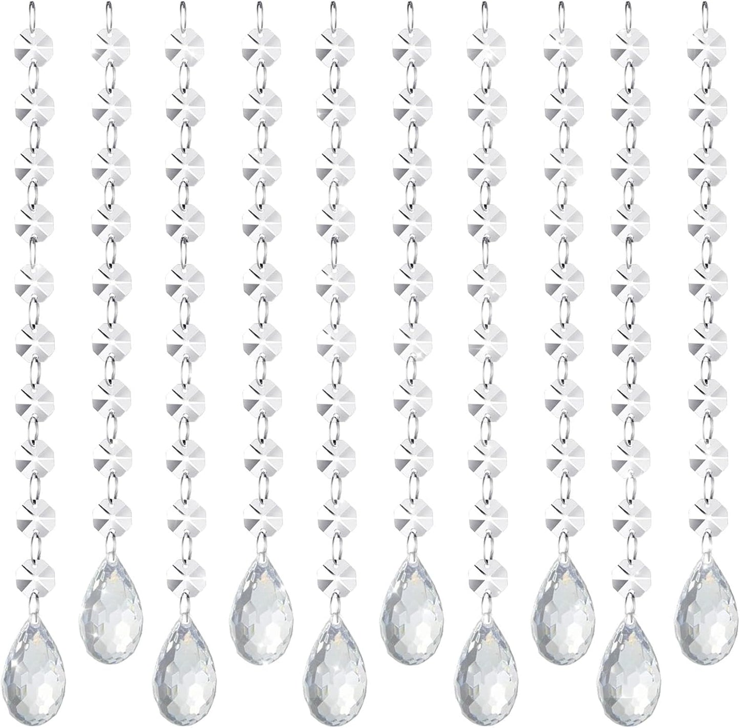 10 PCS Crystal Garland Strands, 33ft Hanging Crystal Strings for Window Curtains Doorway Decorations, Acrylic Clear Water Drop Crystal Ornaments for Christmas Tree, Wedding Party Home Chandelier Decor