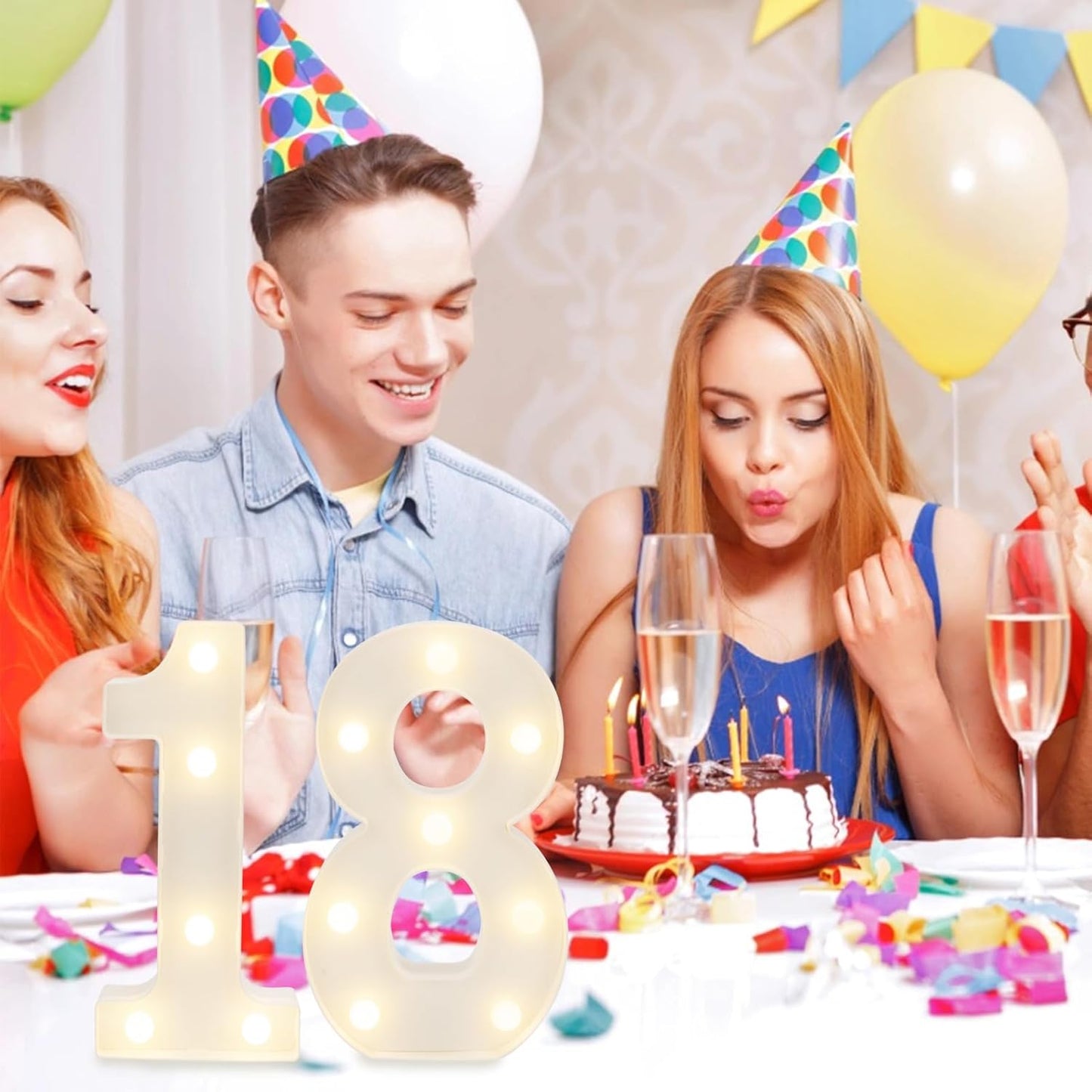 LED Marquee Letter Lights, Decorative Light Up Numbers for 18th Birthday Party, Battery Operated, Warm White Small Marquee 18 Sign for Anniversary Decorations