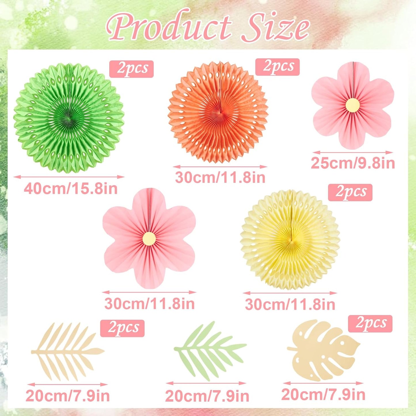 SUNBEAUTY Paper Flowers Pink and Green Party Decorations Hanging Fans Spring Summer Decor for Wall Wedding Backdrop Bridal Shower Birthday - 9Pcs