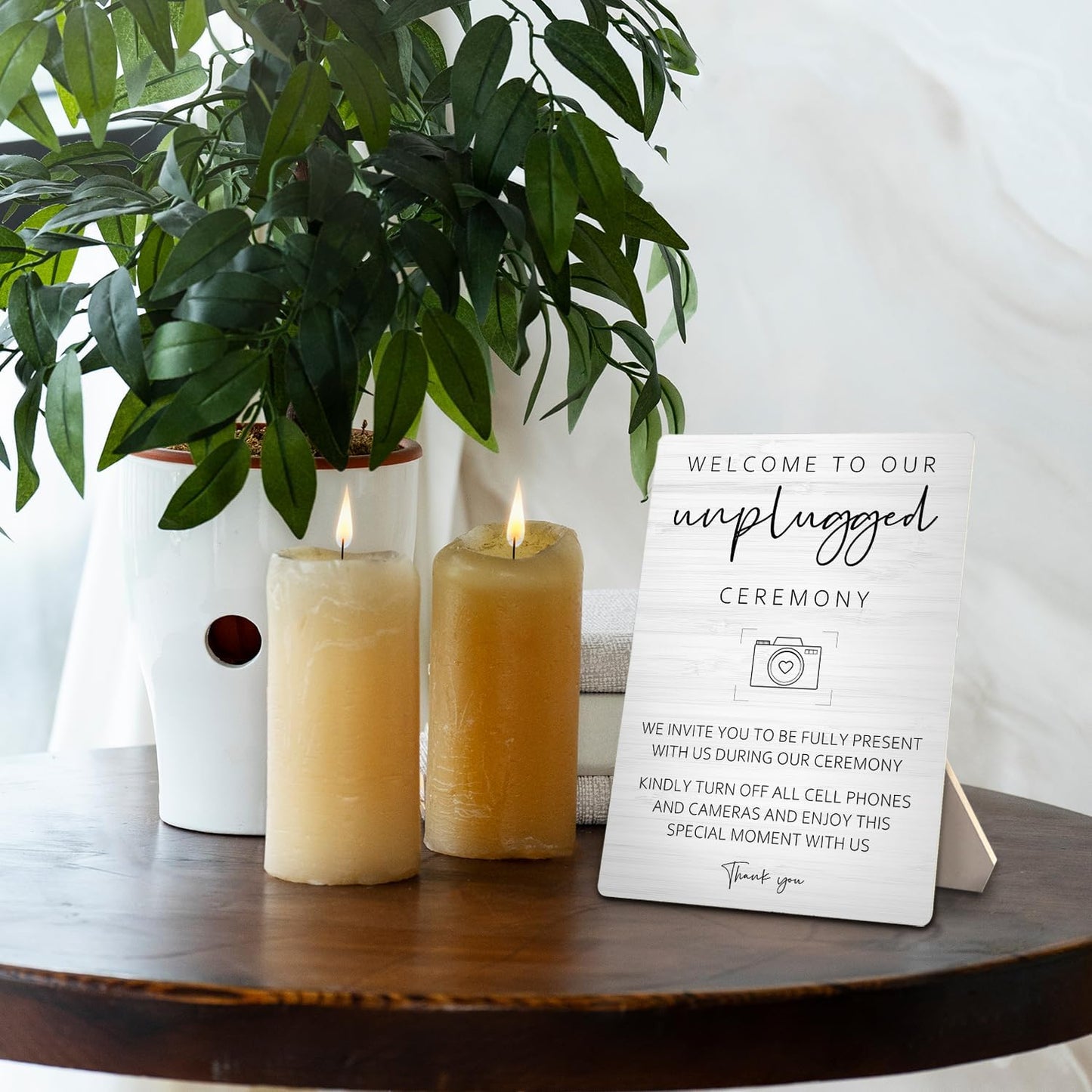 Wedding Welcome Sign, Wedding Wooden Sign Stand 5x7inch, Welcome to Our Unplugged Ceremony Sign for Wedding, Wedding Sign Stand, Wedding Signs for Reception, Wedding Ceremony Decorations