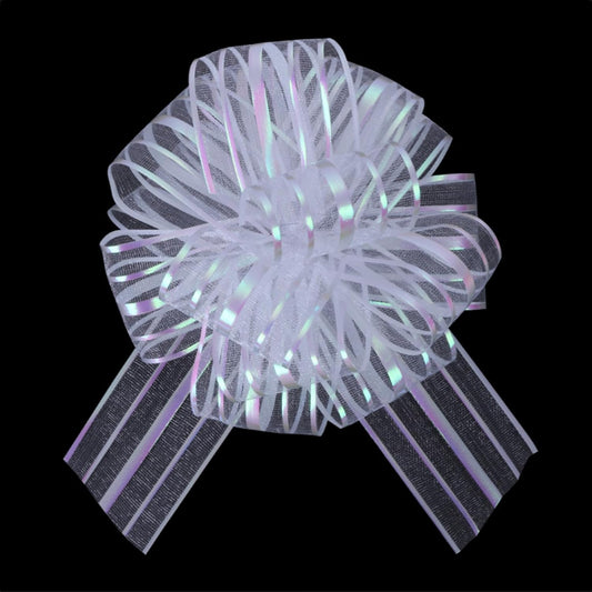6 Pcs 6 Inch Large Organza Pull Bow Ribbon – Elegant Gift Bows for Wedding Decorations, Christmas Wrapping, Birthday Parties, Car Decor, Gift Baskets, and Valentine's Day Packaging(White)