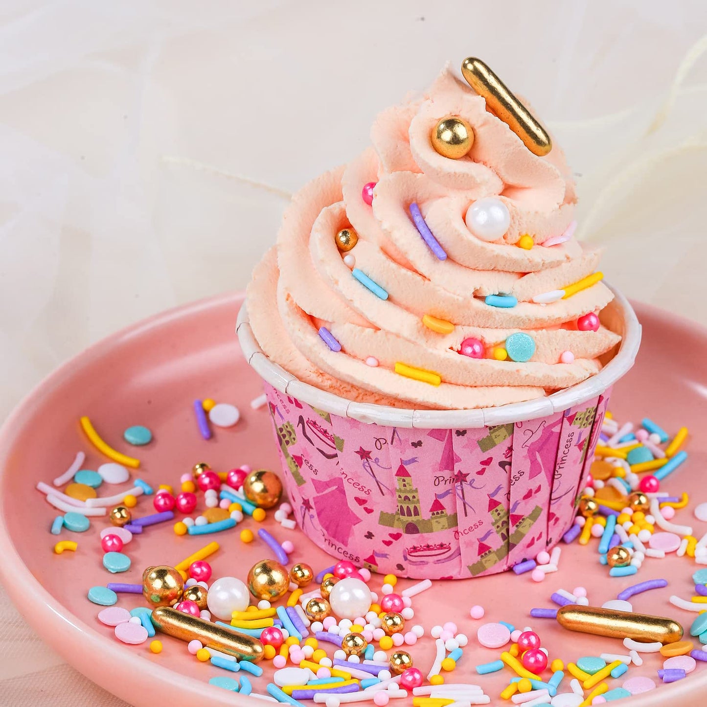 Rainbow Sprinkles for Cake Decorating 7ounce Cake sprinkles for Cupcakes Topper, Cookie Candy Decorations - Metallic Gold Sprinkles Sugar Pearls, Jimmies for Birthday wedding Celebrations Party