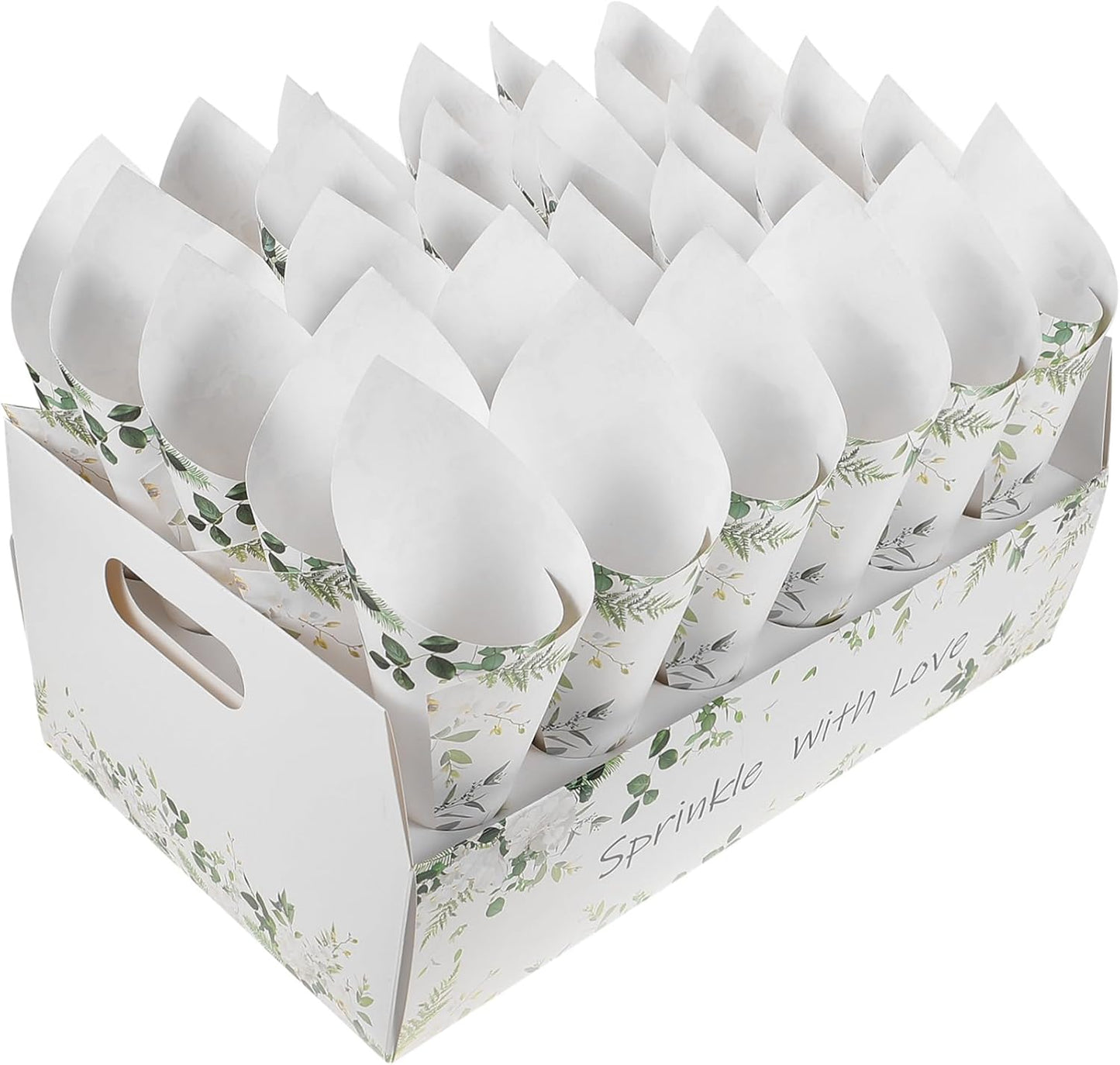 CIMAXIC Wedding Confetti Cone Holder Box - Flower, Paper, Petal Cones - White Paper Cup Candy Stand