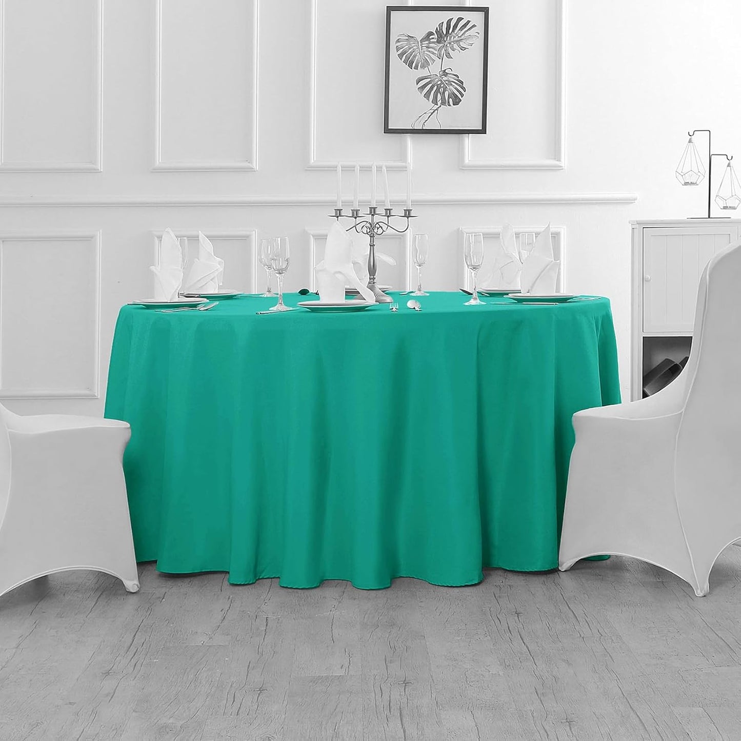 Fokitut 2 Pack Waterproof Round Tablecloth, 90 Inch, Stain Resistant and Wrinkle Polyester Table Cloth, Fabric Table Cover for Kitchen Dining, Wedding, Party, Holiday Dinner-Turquoise