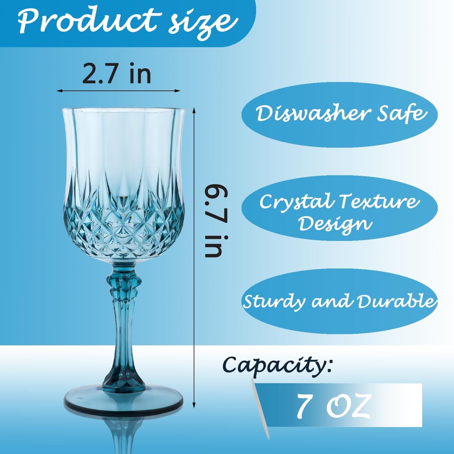 Plastic Wine Glasses，Plastic Goblets Vintage Style Cordial Drinking Glasses for Wedding Reception, Grand Event Party Supplies (48, Dusty Blue)