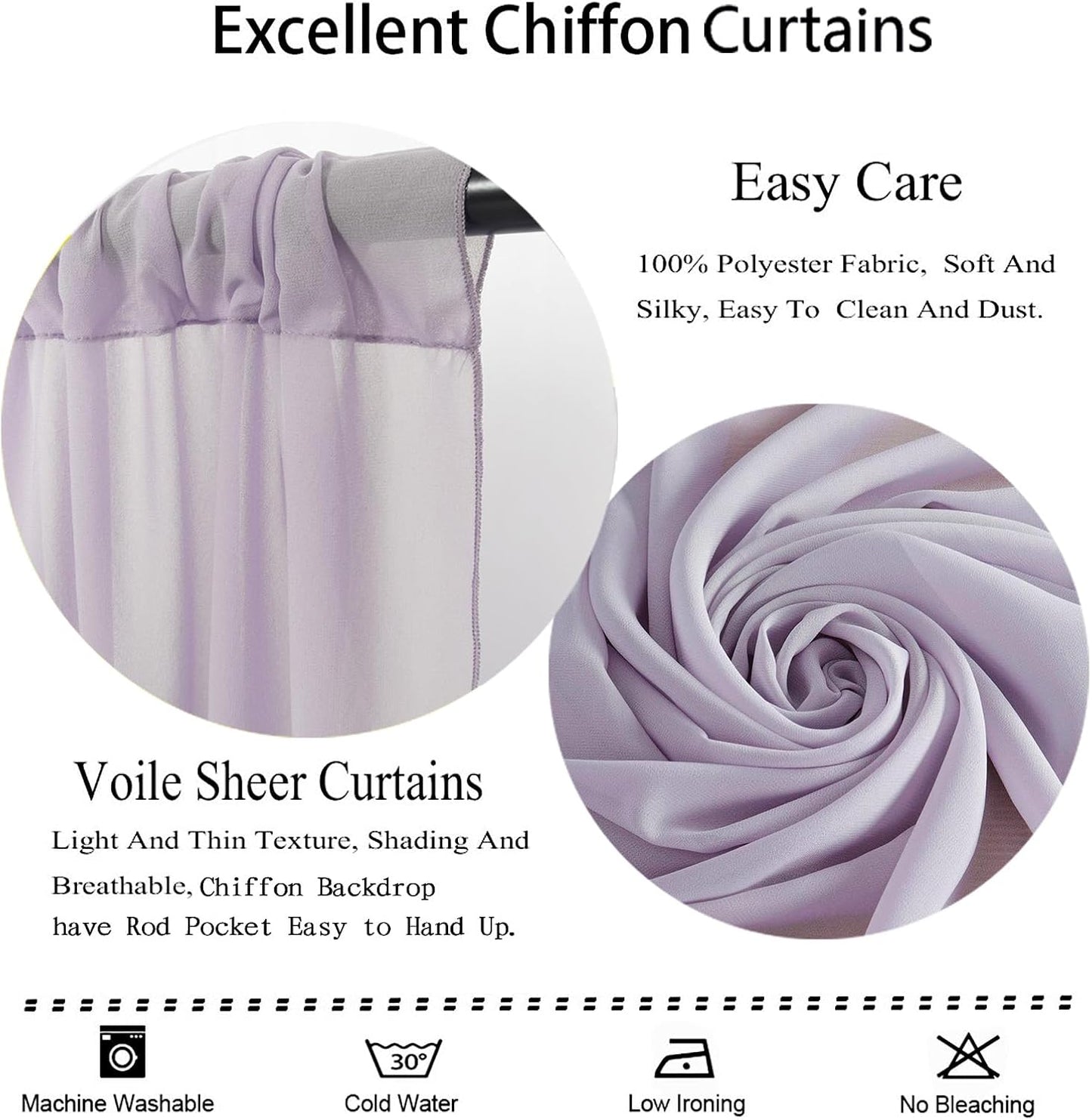 DUOBAO Light Grey Sheer Curtains 2 Panels, 10FT Long, Silver Chiffon Drape, Rod Pocket, Translucent Semi-Sheer, Living Room & Bedroom, 59W x 120L