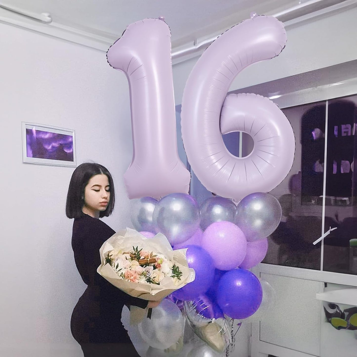 Light Purple 15th Birthday Balloons, 40 Inch Dusty Pastel Purple Mylar Foil Number 15 Balloons for Girls, Lavender Birthday Party Balloons Numbers 1 & 5 for Women 51st Anniversary Decorations Supplies