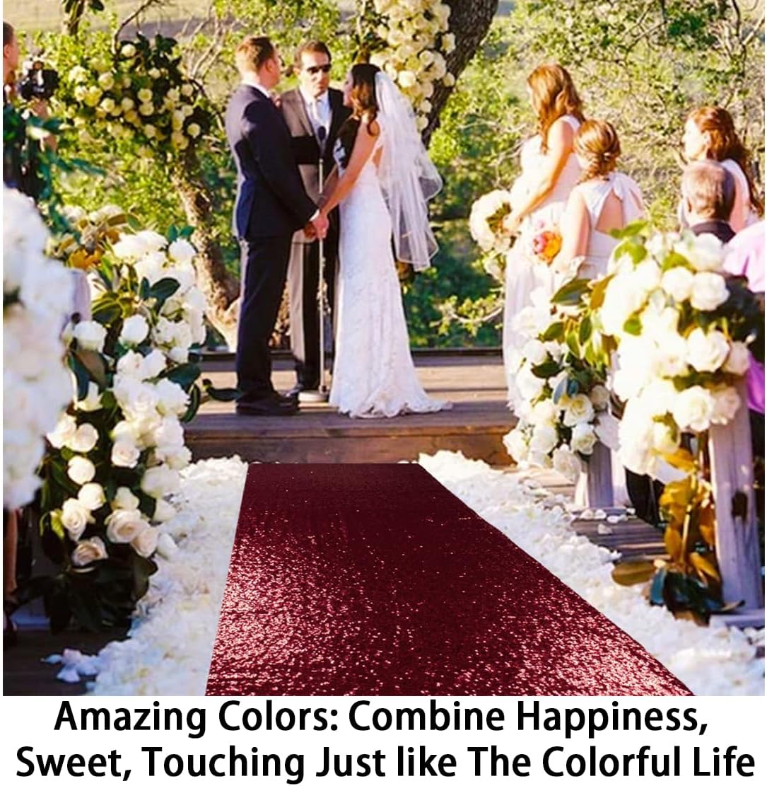 ShinyBeauty Sequin Aisle Runner for Weddings - 2FTx15FT Burgundy Glitter Carpet, Backing & Reusable Decor for Ceremony, Receptions, Events (Wine Red)